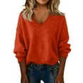 thumbnail image 4 of Sweaters for Women V Neck Long Sleeve Trendy Knitted Pullover Soft Warm Sweater Tops Saffron L, 4 of 6