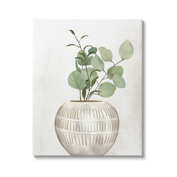 Stupell Industries Potted Herbal Plants Round Leaves Patterned Vase Painting Gallery Wrapped Canvas Print Wall Art, Design by Kim Allen