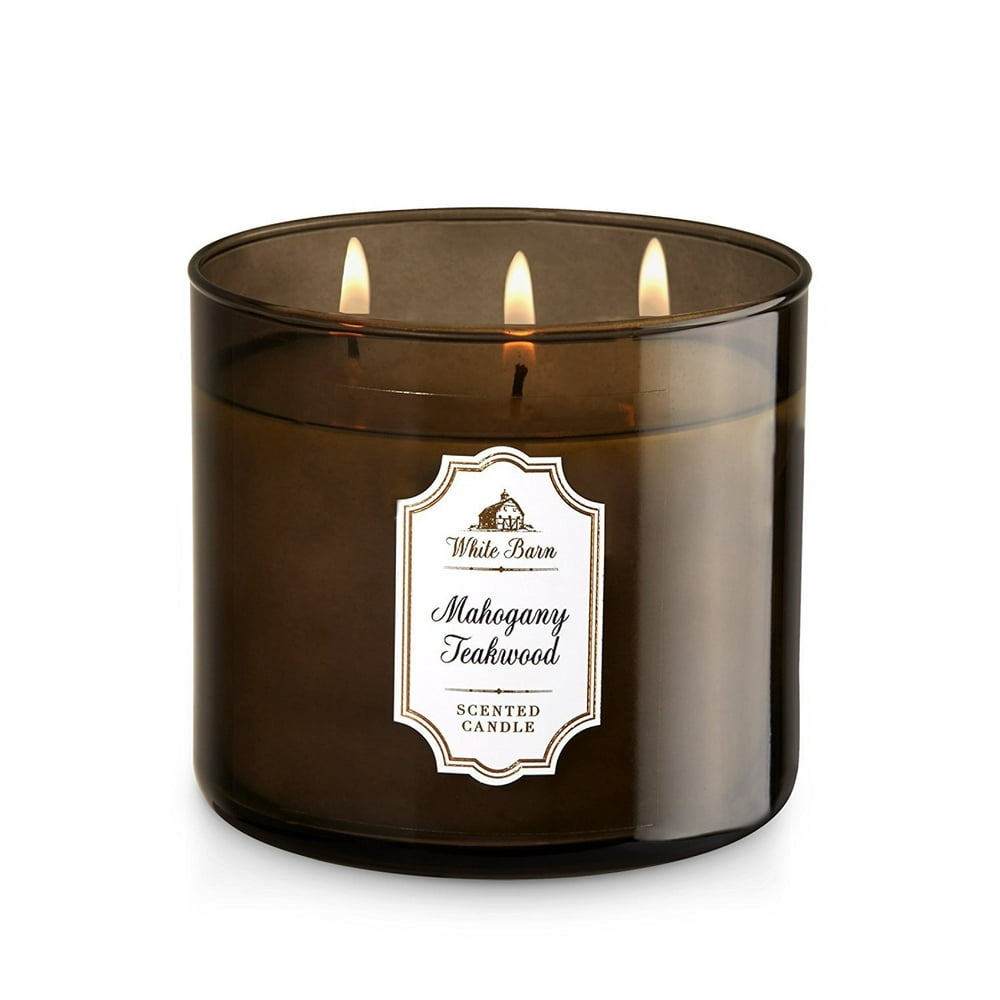 Bath & Body Works, White Barn 3Wick Candle, Mahogany Teakwood By White