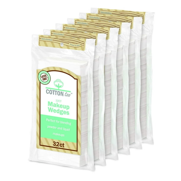 Cotton Too Premium 32 Count Latexfree Cosmetic Wedges, 6 Pack