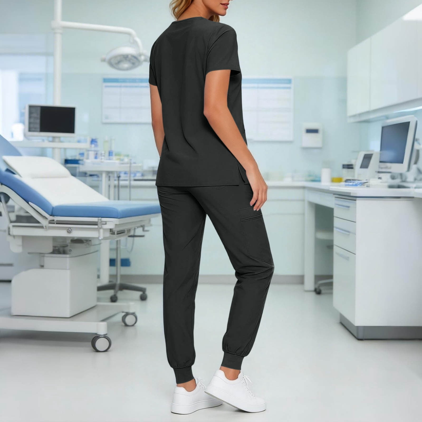 Scrubs for Women Set V-Neck Scrub Top Stretch Jogger Pants Stretchy Scrub Set Womens Workwear Nursing Uniform