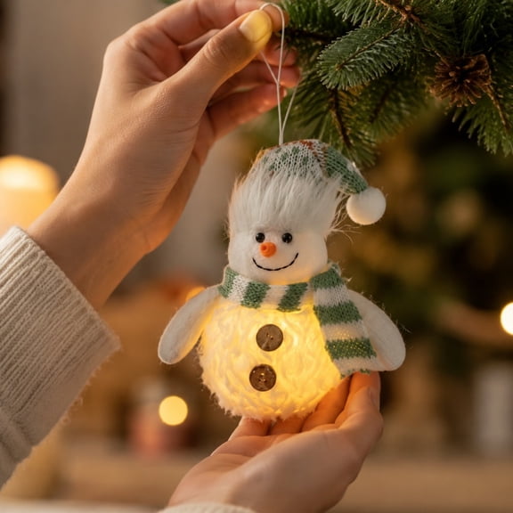 Light Up Snowman Ornament, Christmas Decorations Indoor Outdoor Holiday Home Decor Accents, Knitted Hanging with Warm LED for Christmas Tree, Party, Decor