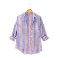 thumbnail image 2 of Womens Plaid Shirt, Yigetop Spring and Autumn Women's Checkered Shirt New Retro Style Loose Long Sleeved Shirt Coat. Plaid Womens Shirt Light Blue M, 2 of 9