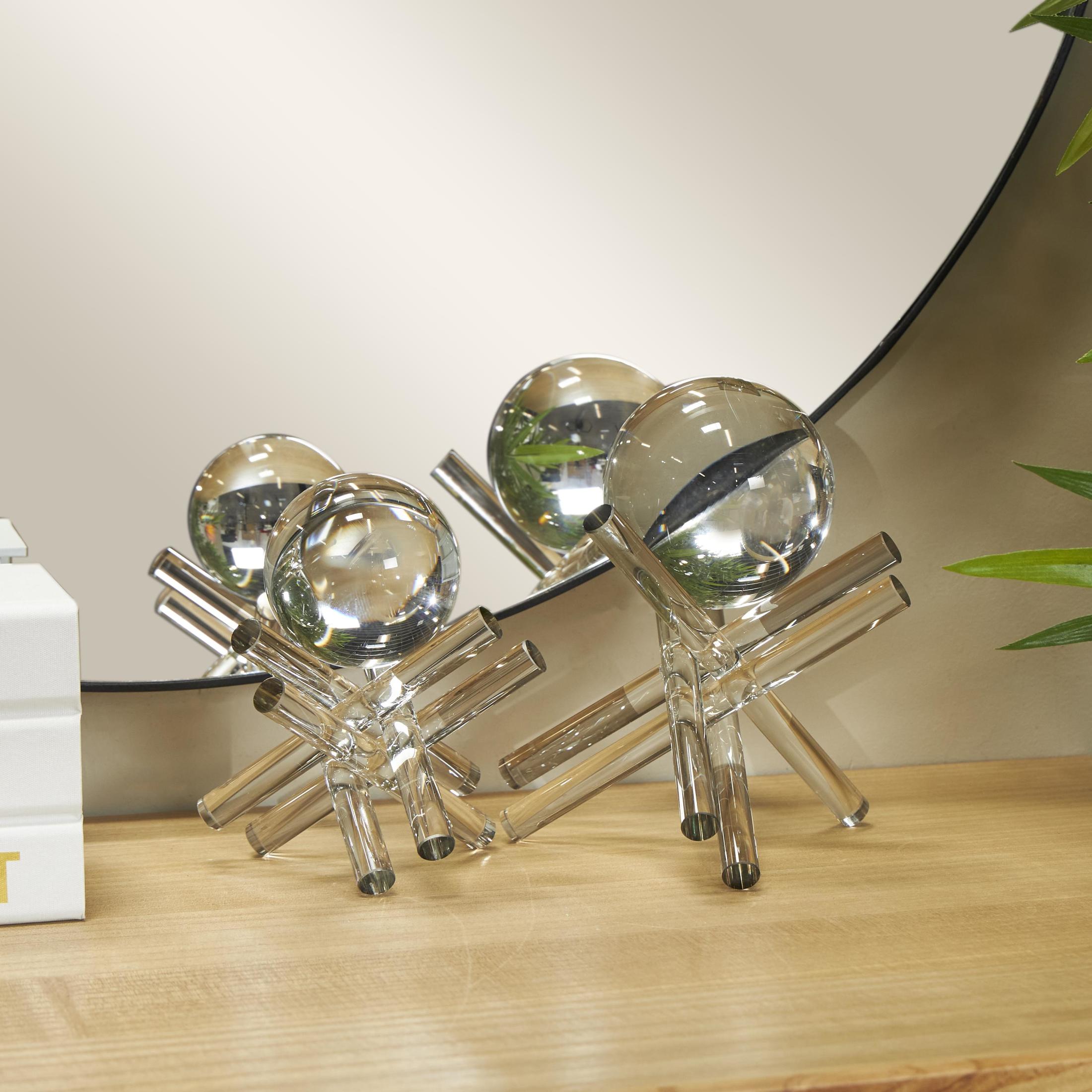 8", 7"H Clear Crystal Inspired Jack Sculpture with Clear Resting Orbs, by DecMode (2 Count)