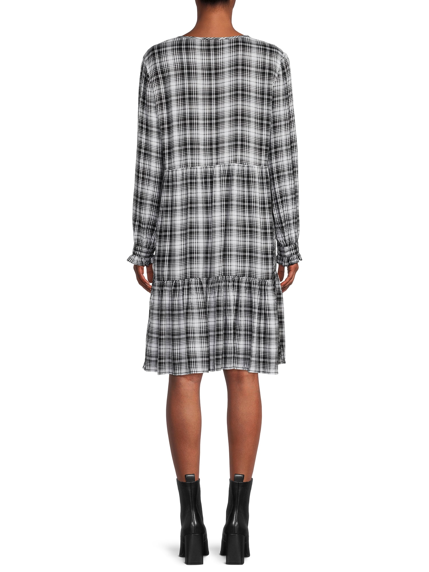 Blu White Blu Women's Plaid Ruffle Hem Dress