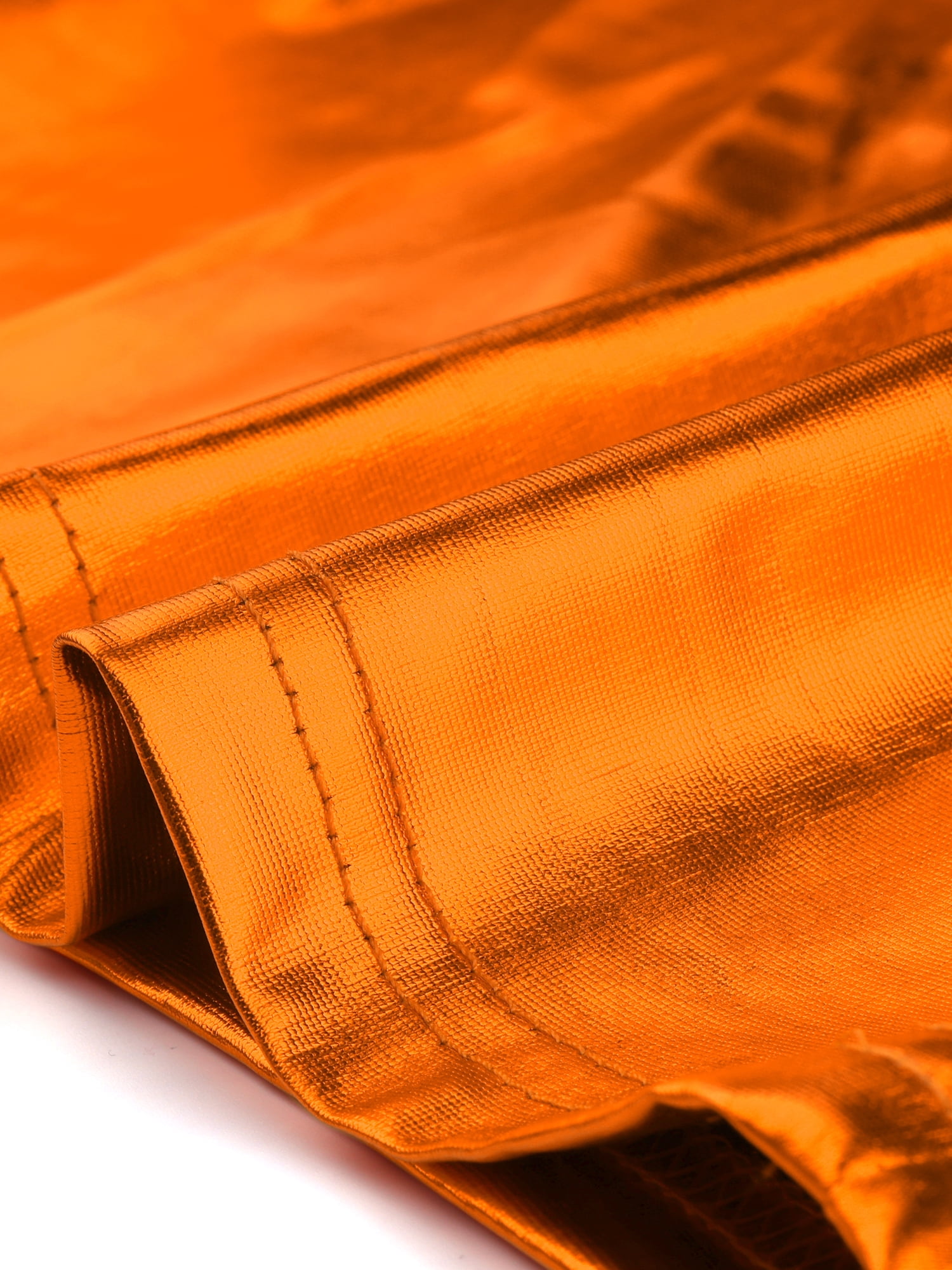 DARING DIVA Party Metallic Textured Short Sleeve Shiny Tops L Orange