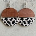 thumbnail image 4 of Retro Vintage Round Initial Monogram Blank Wood Leopard Statement Earrings, 4 of 7