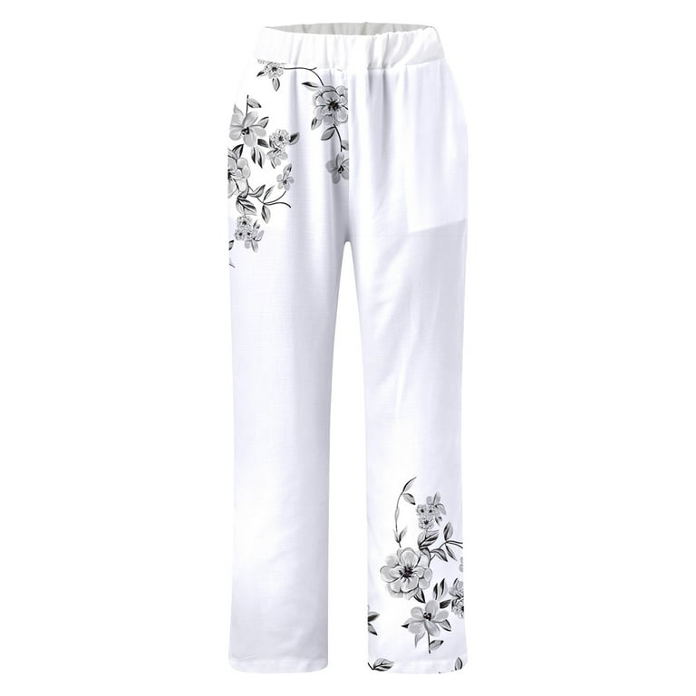 NECHOLOGY Womens Pants Petite Sweatpants for Women Women Pants Floral Print  With Pockets Long Loose Pants High Waist Sweatpants Women White XX-Large 