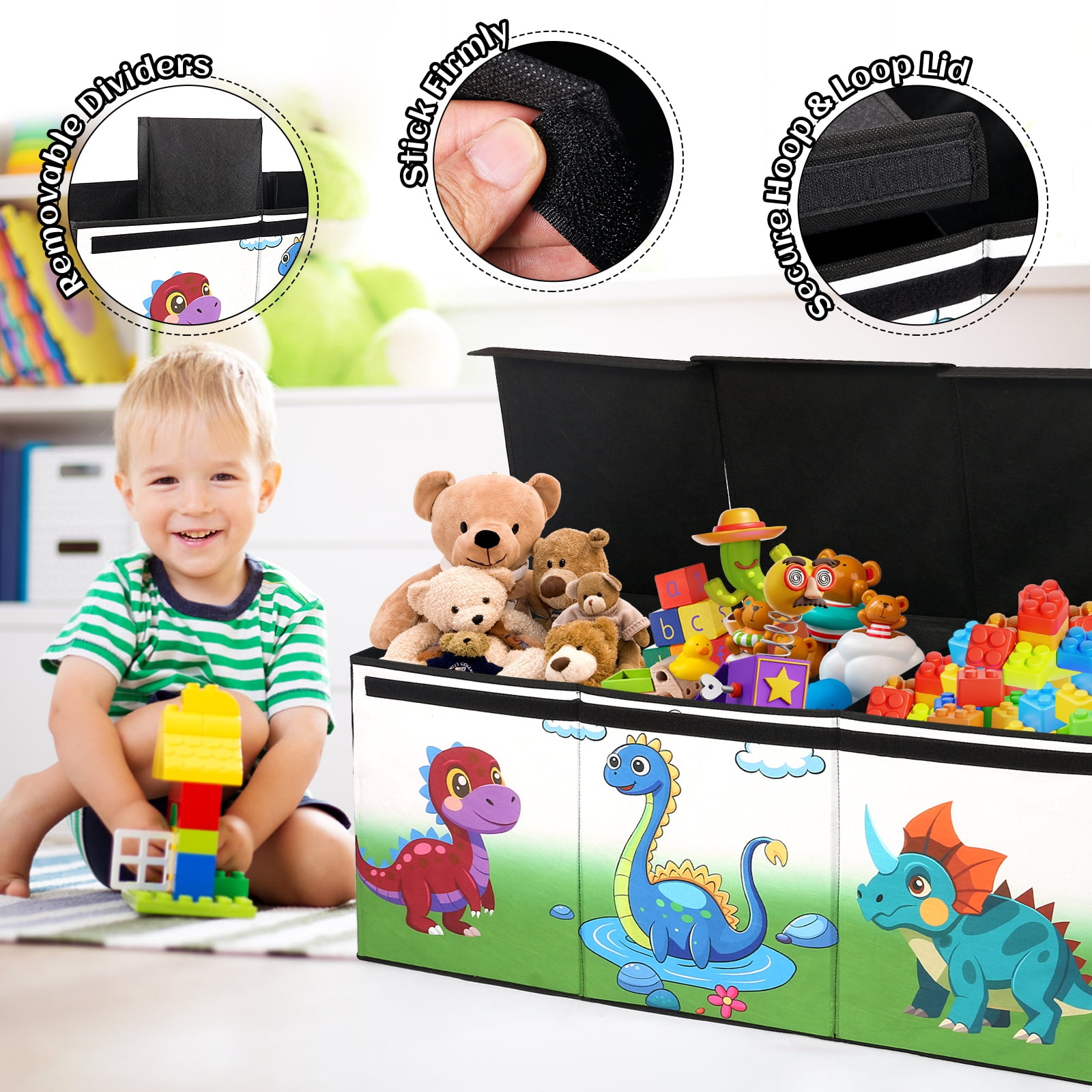 FIIOEOY Extra Large Toy Box, Collapsible Storage Organizer with Lids, Sturdy Dinosaur Toy Chest for Boys Girls, 40"x16"x16" Kids Storage Bin Box Baskets for Living Room, Playroom, Bedroom, Nursery