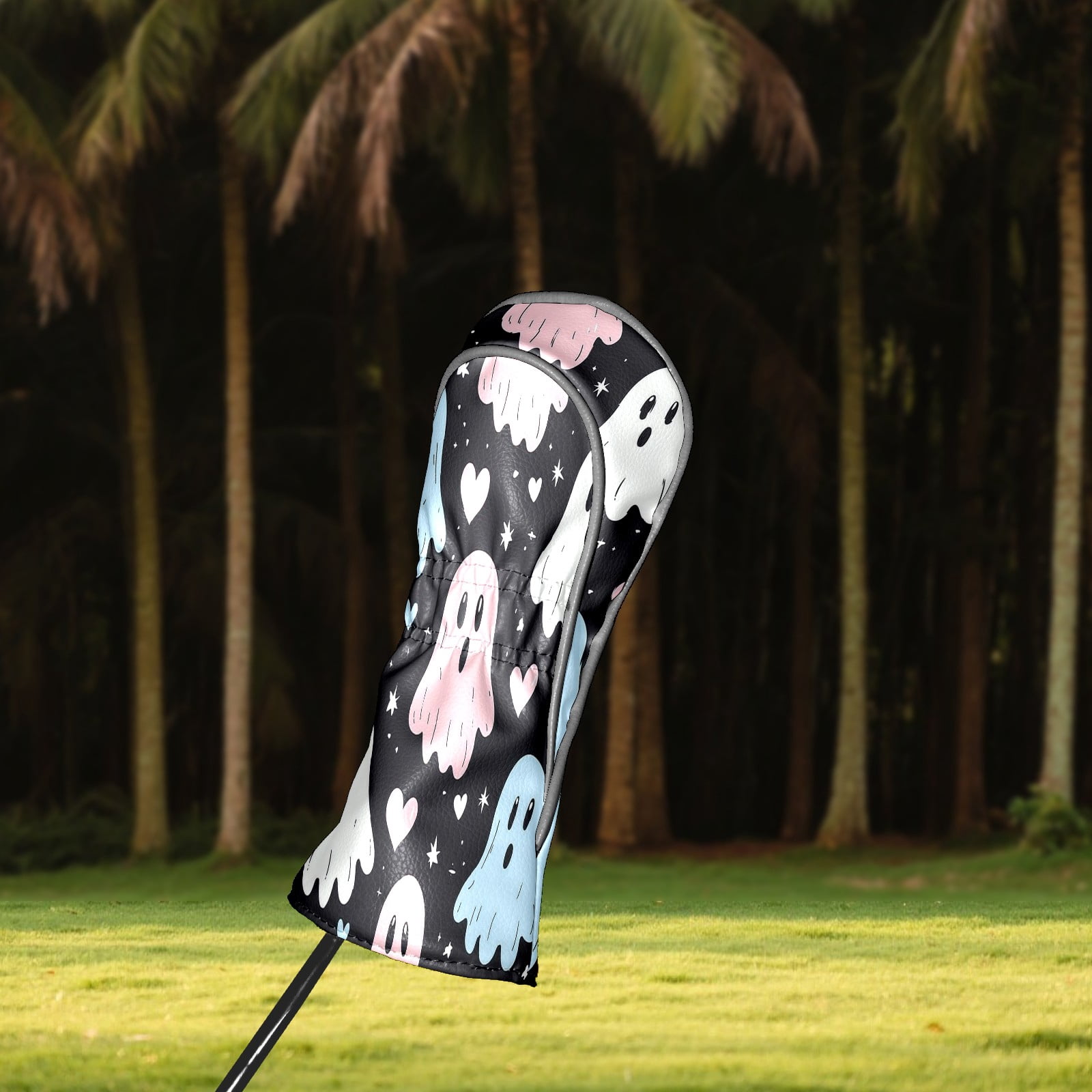 Golf Club Covers, Black GhostHeart Premium PU Leather Driver Hybrid Putter Head Covers with Velvet Lining, Waterproof Golf Gifts for Men Women