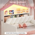 thumbnail image 4 of Afuhokles Twin Size Bed Frame with LED Lights and Charging Station, Velvet Upholstered Platform Bed with Safety Guardrail,Headboard, Pink, 4 of 8