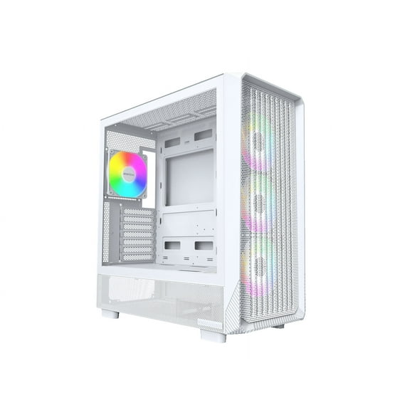 MONTECH X5- ATX Mid-Tower Gaming PC Case, High Airflow, 3x 140mm and 1x 120mm ARGB Fans Pre-installed, Glass Side Panel, Carbon Print Accents, GPU Holder Included, White