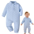 thumbnail image 2 of Hudaneo Newborn Boy Clothes 9M Baby Boy Long Sleeve Button Bodysuit Romper Jumpsuit One Piece Outfit Newborn Infant Fall Winter Wear, 2 of 7