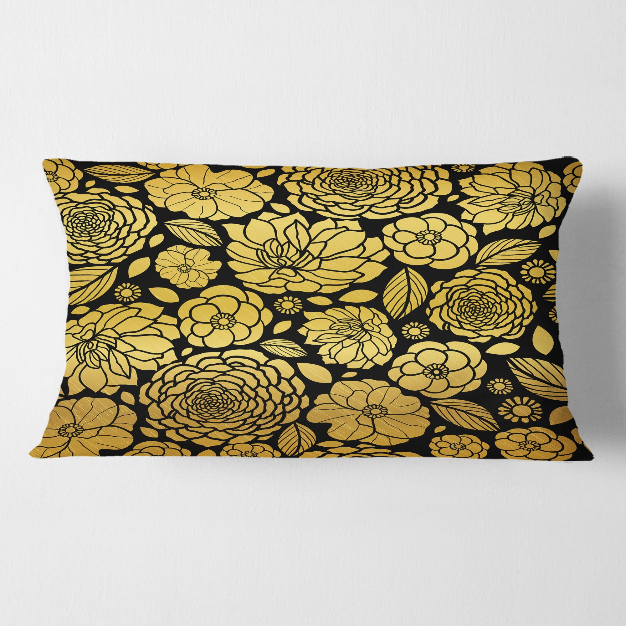 Designart Golden Floral II' Mid-Century Modern Throw Pillow - 12x20