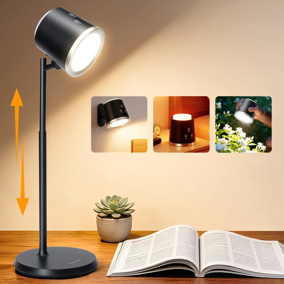 SUNLINKCO LED Desk Lamp, Magnetic Wall Mount LED Lights, 4-in-1 Rechargeable Night Light, USB Battery Powered Dimmable Cordless Table Lamp with 3 Color Modes, Reading Lighting for Bedroom, Work