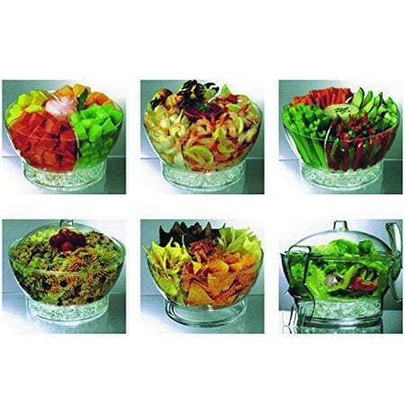 Jumbl Serving Bowl w/Vented Ice Chamber Base & Hook-On Serving Fork & Spoon