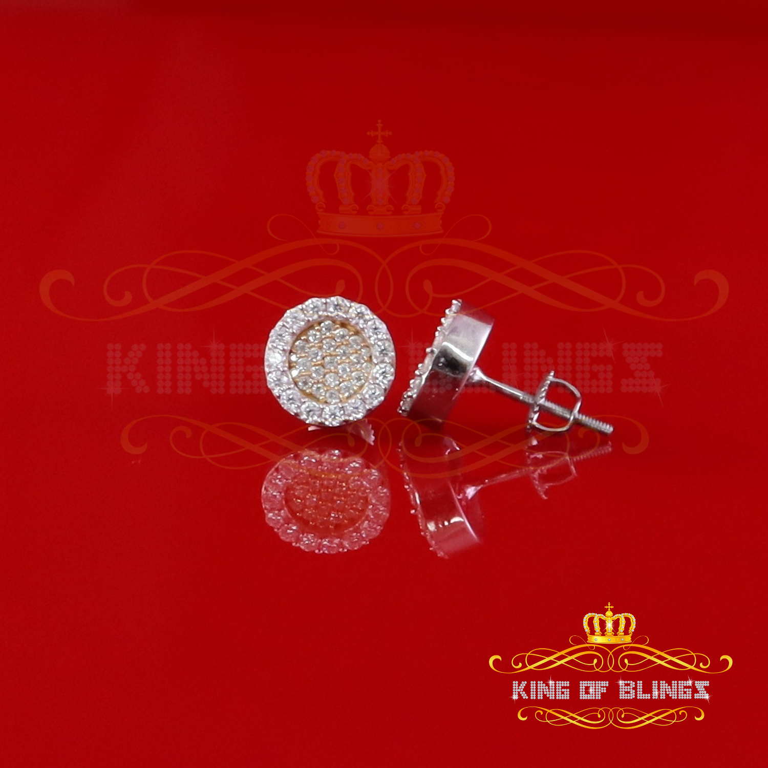 King of Bling's 925 Yellow Silver 0.66ct VVS 'D' Moissanite Round Stud Earring Men's/Womens