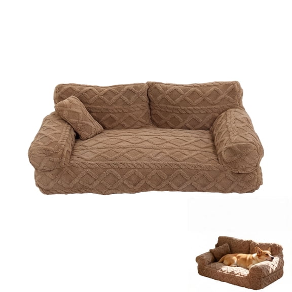 Fluffy Plush Pet Sofa Bed, Cozy Calming Cat & Dog Couch with Raised Rim, Washable Cover & Non-Slip Bottom, Soft Warming Puppy Bed for Indoor Pets, All-Season Comfort