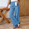 thumbnail image 6 of Oiangi Wide Leg Pants for Women Striped Elastic Waist Palazzo Pant Casual Drawstring Pockets Trousers for Fall Vacation Blue S, 6 of 7