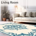 thumbnail image 2 of ODIKA 8'x10' Machine Washable Non-Slip Area Rug, Baroque Blossom Medallion Motif with Vintage Scrollwork Accents High Traffic Rug with Pad, Blue, 543733, 2 of 8
