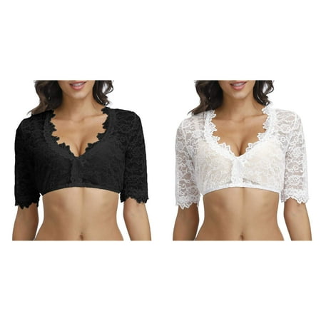 Lojoutye 2 Pack(Black 1PCS & White 1PCS) Multipack Negligee Long Women 1Pc Underwire Lace Vest Women s Elegant Dirndl Blouse Dirndl Blouse Lace Blouse for Oktoberfest Lingerie