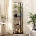 thumbnail image 2 of Small Styles Corner Bookshelf, 5 Tier Industrial Style Design Corner Shelf with Metal Frame and Open Shelves for Living Room, Bedroom, Study, Flamed Color, 2 of 9