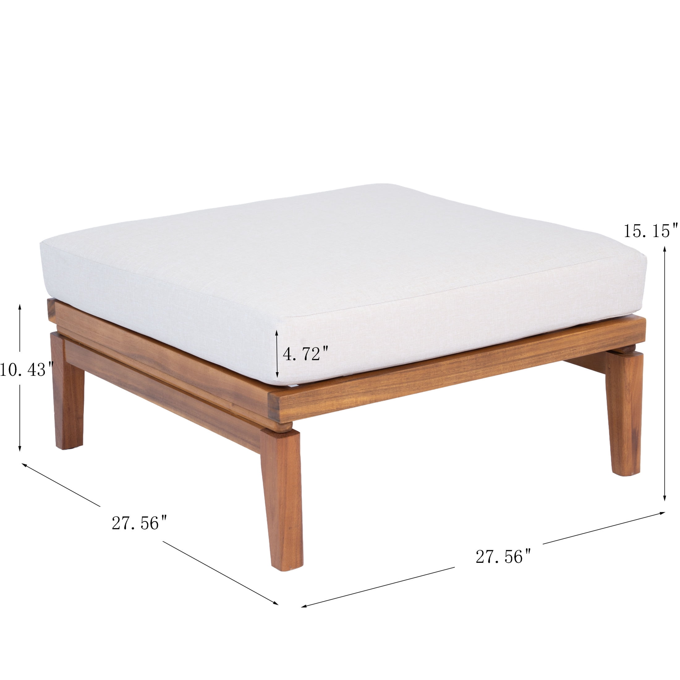 Christopher Knight Home 27.56" Acacia Wood Outdoor Ottoman with Water Repellent Cushion, Teak+Beige