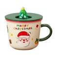 thumbnail image 2 of Santa Design Ceramic Holiday Coffee Mug With Lid And Festive 3D Topper Featuring Green Handle For Merry Family Theme 340ml Capacity, 2 of 4