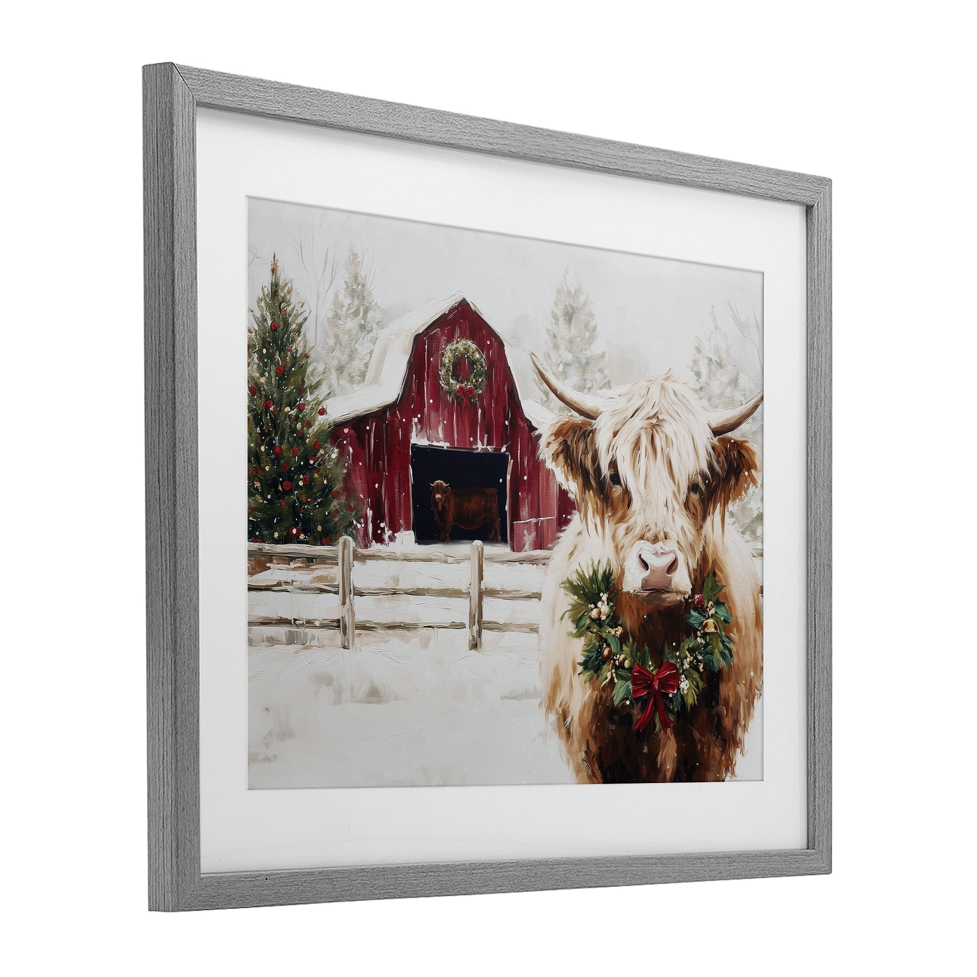Stupell Industries Snowy Farm Scene Cattle Gray Framed Print Under Glass, design by Acorn & Ivory Designs