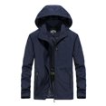 thumbnail image 1 of Veste de Pluie Imperméable pour Hommes, Légère, avec Capuche et Fermeture Éclair, pour Extérieur, Randonnée, Course, 3TG, Bleu Foncé, 1 of 3