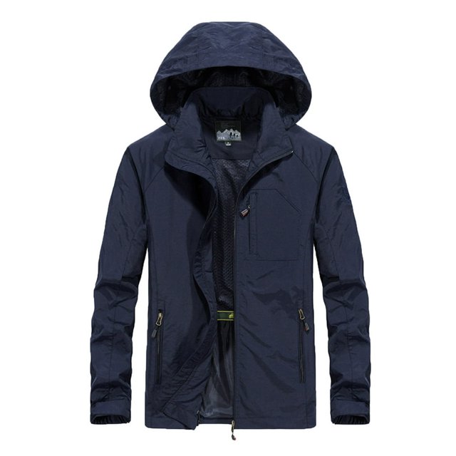 Veste de Pluie Imperméable pour Hommes, Légère, avec Capuche et Fermeture Éclair, pour Extérieur, Randonnée, Course, 3TG, Bleu Foncé