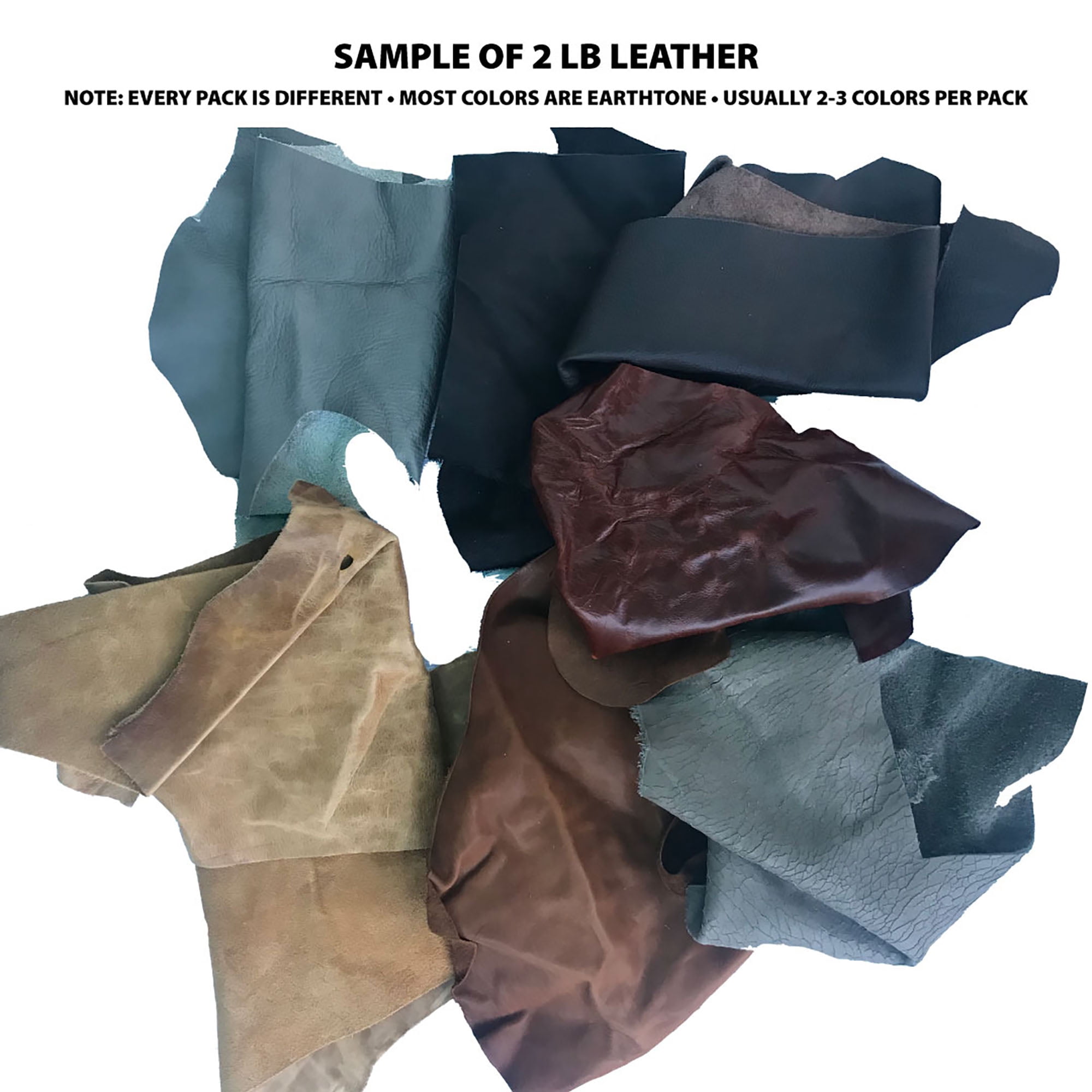 2 lbs. of Scrap Leather - Remnants from upholstery manufacturing, soft and flexible - 6 to 15 pieces per bag