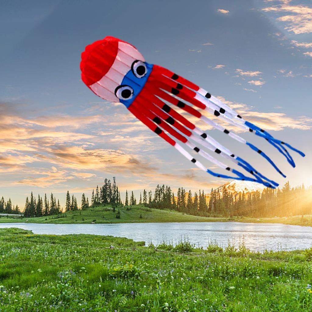DimyFew 3D Soft Octopus Kite Animal Outdoor Windsock Soft Kite Easy To Fly Children Toys Red