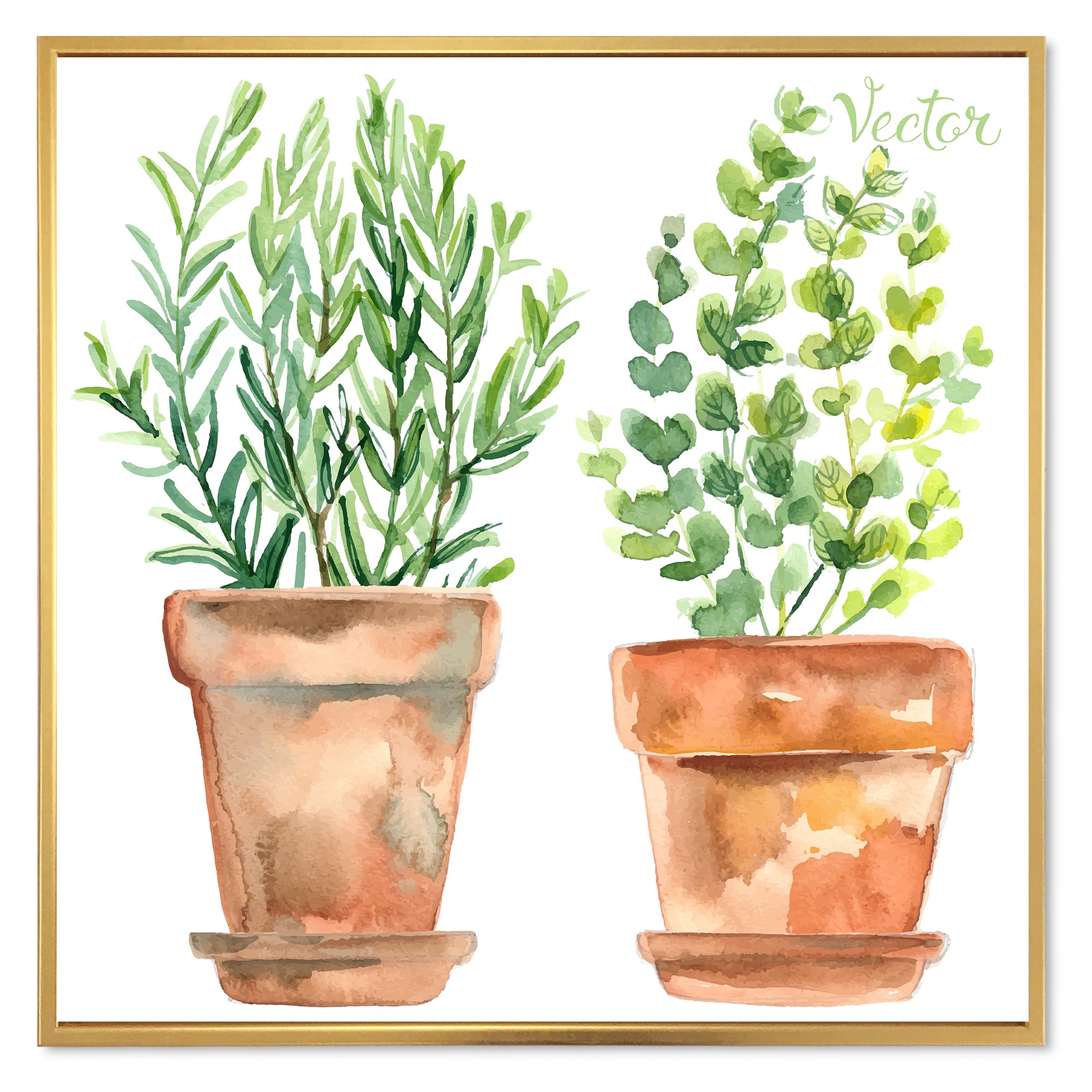 Designart Two Green House Plants In Orange Cly Pots Traditional Framed Canvas Wall Art Print