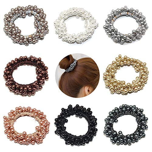 Beautyflier Pack of 8 Pearl Elastics Hair Ties Ring Rope Scrunchie Hair Bands Ponytail Holder