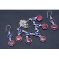 thumbnail image 2 of StarGems&reg; Natural Cherry Ruby and Sapphire 925 Sterling Silver Jewelry Set Necklace 17" Earrings 1.75" A3547, 2 of 5