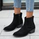 thumbnail image 2 of NECHOLOGY Botas Mujer Zapatos Botines de mujer mujer Flock Color sólido invierno mantener caliente suela gruesa tacones cuadrados cremallera botines cortos zapatos de punta redonda (Black, 8.5), 2 of 7