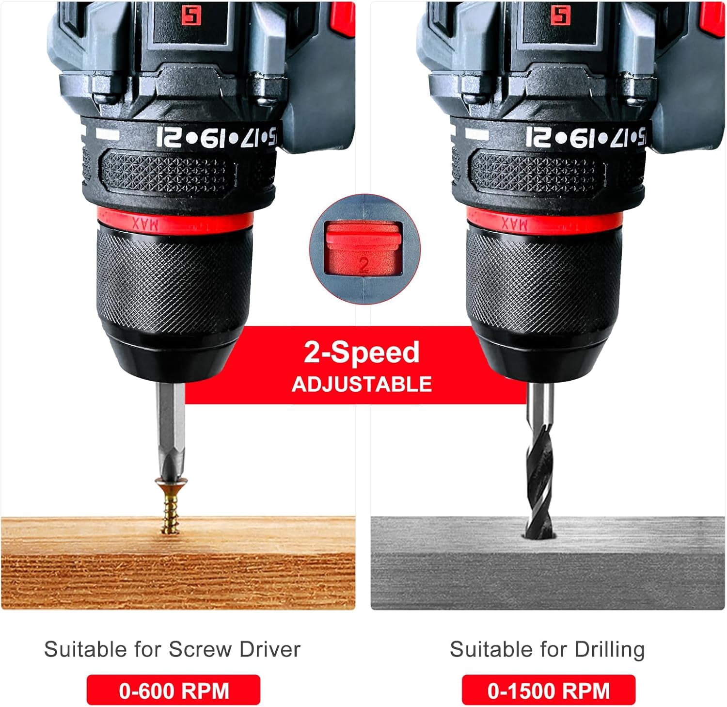 20V Cordless Brushless Power Drill Set, 3/8-Inch Chuck, 443 In-Lbs Torque, 2 Variable Speed