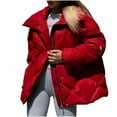 thumbnail image 2 of jtjvou Womens Fall Winter Warm Coats Solid Puffy Bread Jacket Shiny Lapel Down Puffer Jackets Casual Padded Coat Red M, 2 of 9