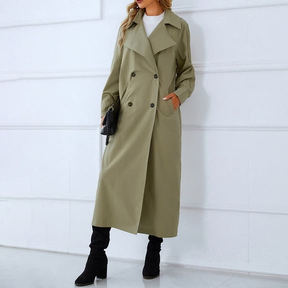 Lilgiuy Women's Double Breasted Long Sleeved Top Trench Coat Long Sleeved Hoodless Casual Coat/jacket for Going Out