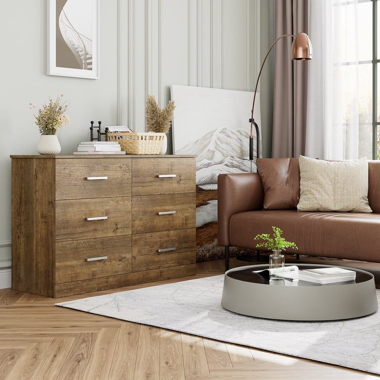 Homfa Big 6-Drawer Double Dresser, Vintage Brown Wood Storage Cabinet,  Bedroom Chest of Drawers, Living Room Furniture - Walmart.com