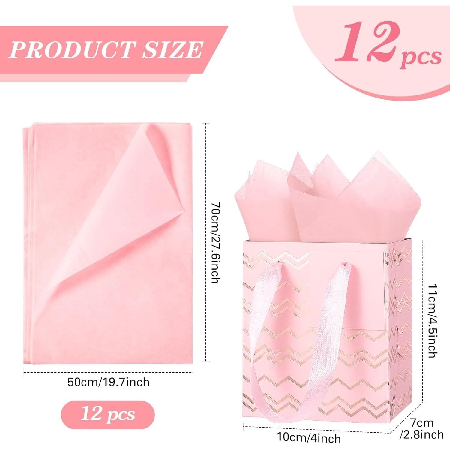12 Pack Metallic Gift Bags with Tissue Paper for Birthday Wedding Party Wrapping