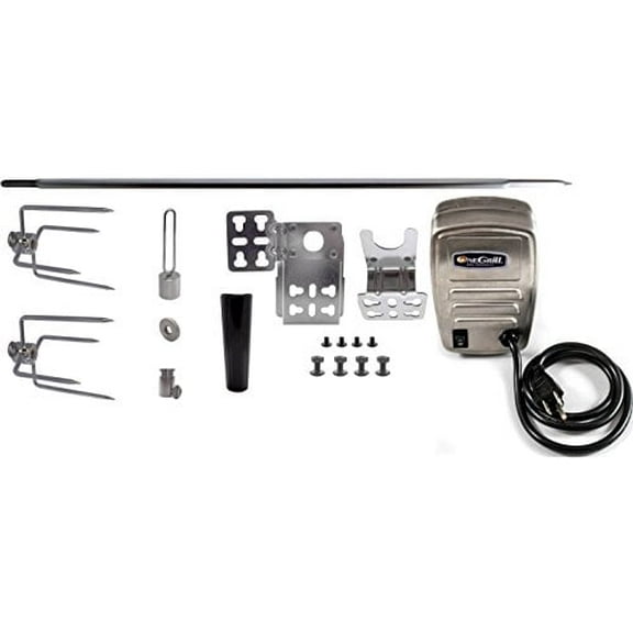 OneGrill Heavy Duty Chrome Universal Grill Rotisserie Kit with 13 Watt 50 lb. Stainless Electric Motor - 37 X 1/2 Inch Hexagon Spit Rod (Grills Up to 28 Inches Wide) Not for Weber.