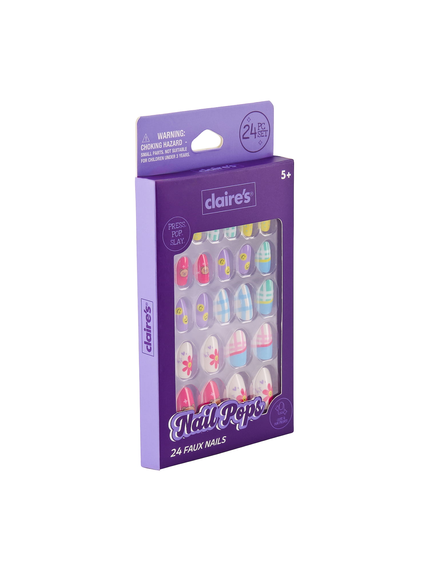 Claire's Smile Daisy Print Oval Shaped Press-on Nails, 24 Nails