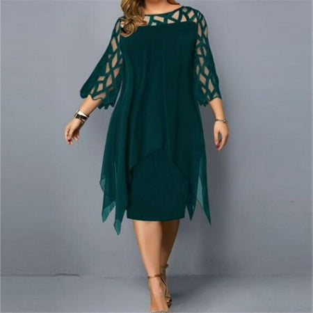 

Plus Knee Length Wedding Women Crew neck 3/4 Sleeve Smock Dress All-Season Solid