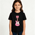 thumbnail image 2 of Girls Graphic Tees Pink Electric Guitar Bow Kids T Shirt Cute Rock 100% Cotton Short Sleeve Soft Tops 4-13Y, 2 of 5