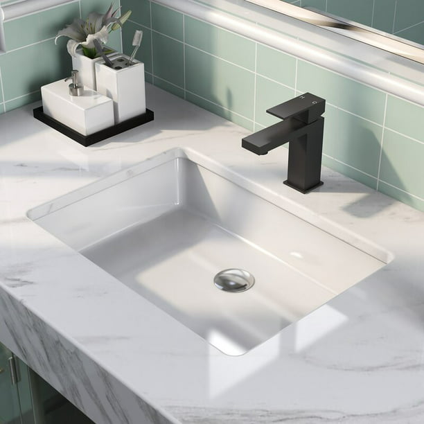 Deervalleybath Dv 1u202 Bathroom Vessel Sink Rectangular Under Mount White Porcelain Ceramic With Overflow Com - Rectangular White Porcelain Bathroom Sink
