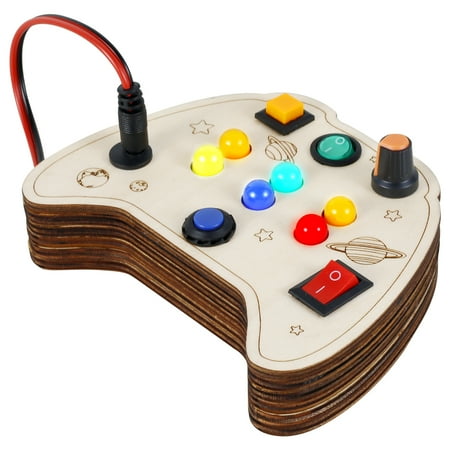 

AoHao Montessori Busy Board LED Light Switch Busy Board Wooden Sensory Toys Travel Wooden Busy Handle Board with Light Up LED Buttons Educational Learning Toy for 1 to 8 Years Old Kids