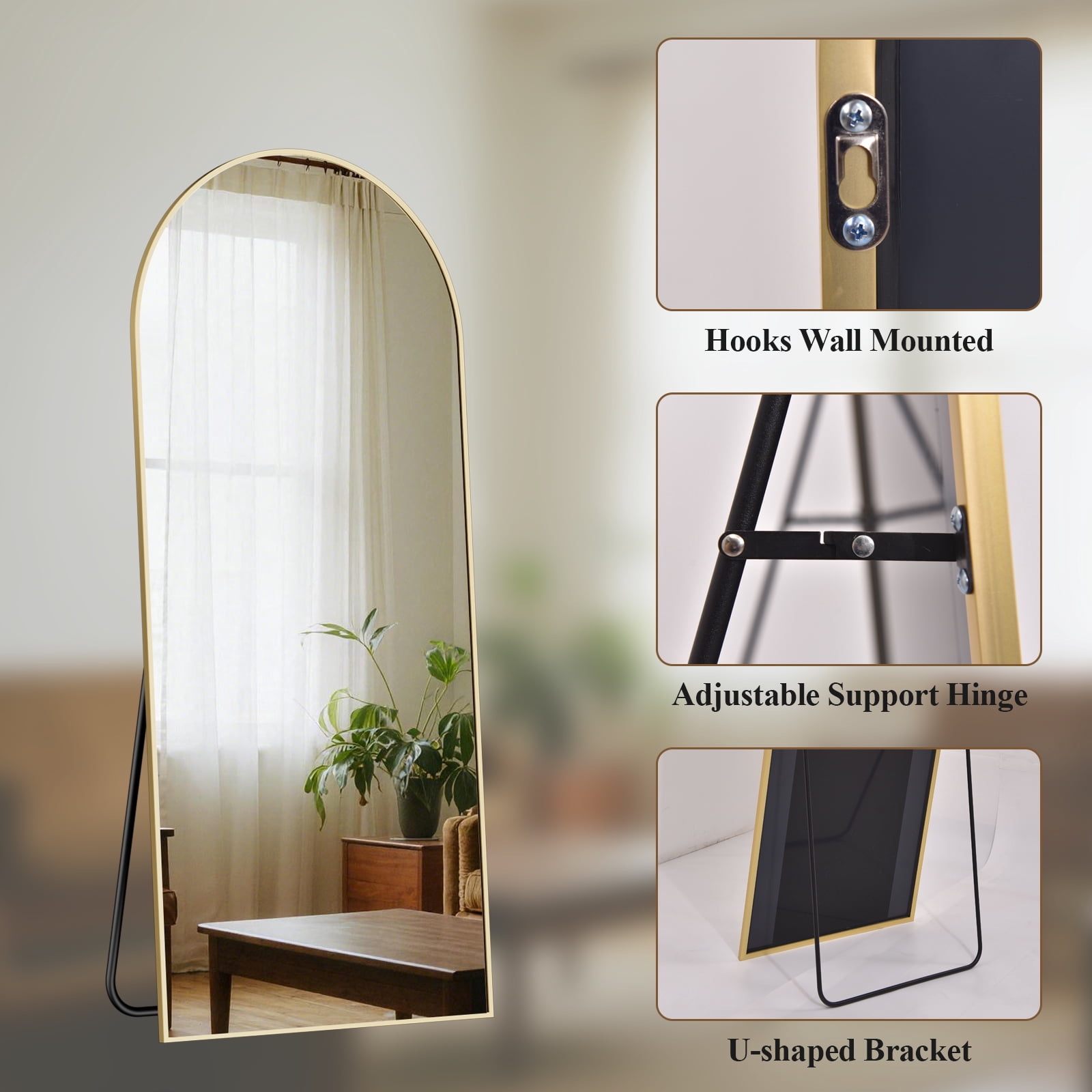 AUROMIR 56"x21" Arched Full Length Mirror Floor Mirror Full Body Standing Mirror, Gold