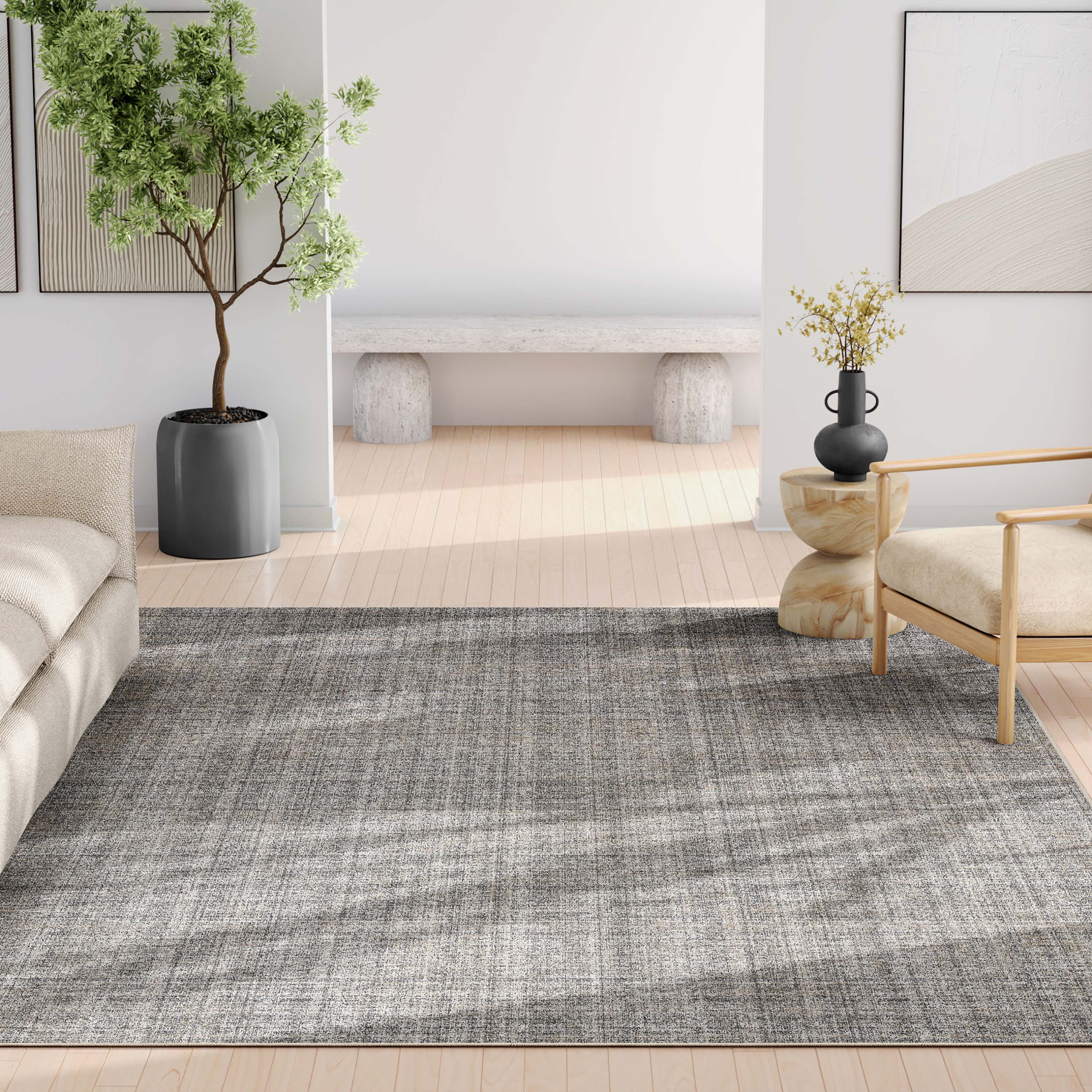 Well Woven Abstract Burst Modern Retro Plaid Flat-Weave Beige Anthracite 7'7" x 9'10" Area Rug